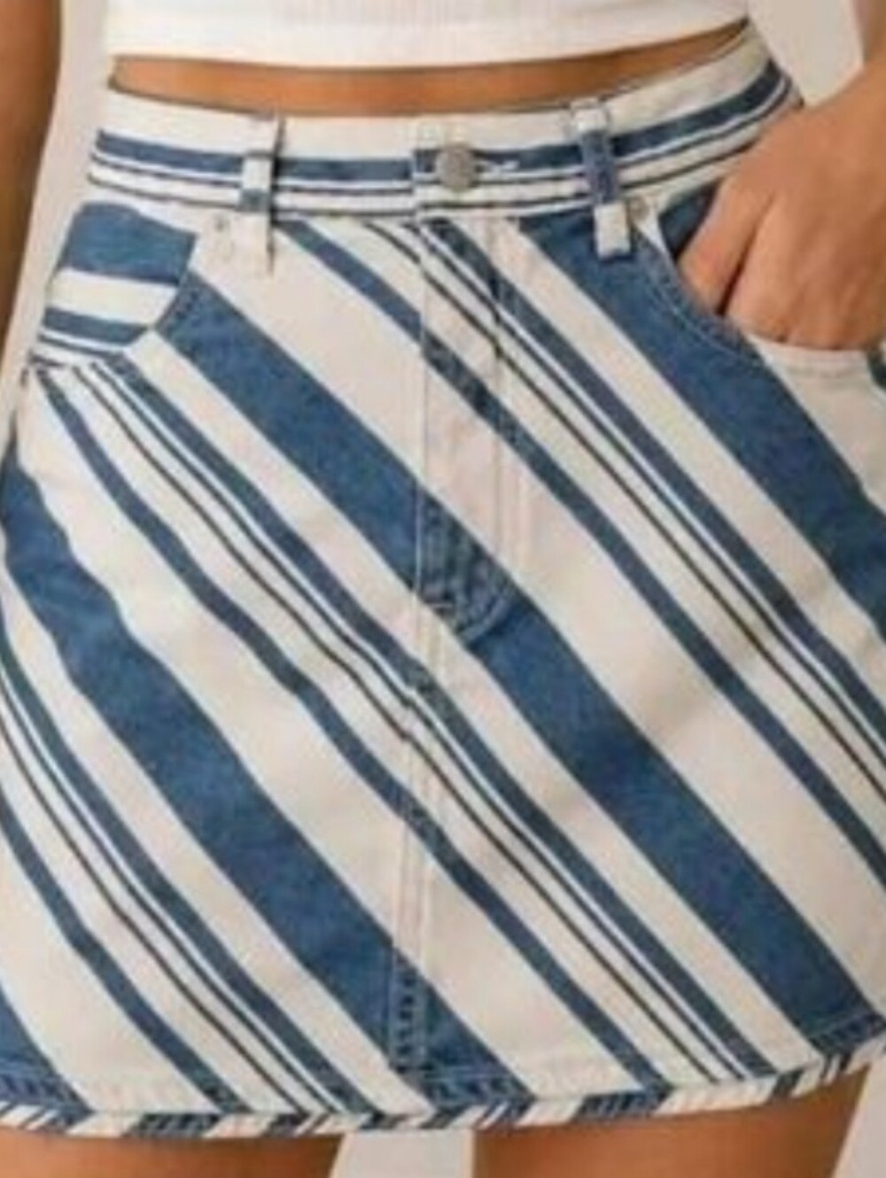 Universal Thread Skirt Womens Blue White Stripe Denim Mini Casual Summer Sz 14